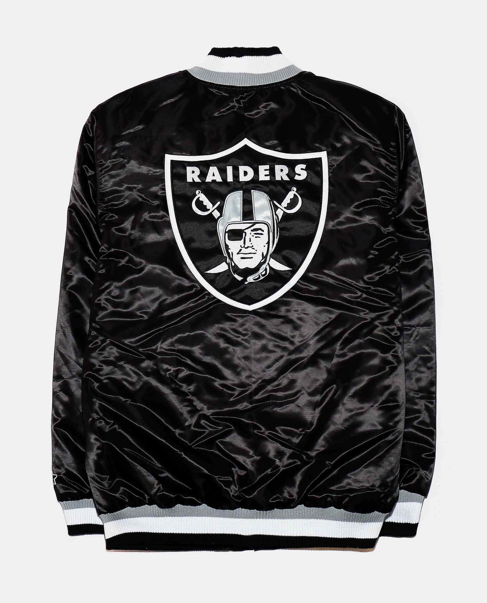NFL Oakland Las Vegas Raiders Black Satin Varsity Jacket Embroidery logos