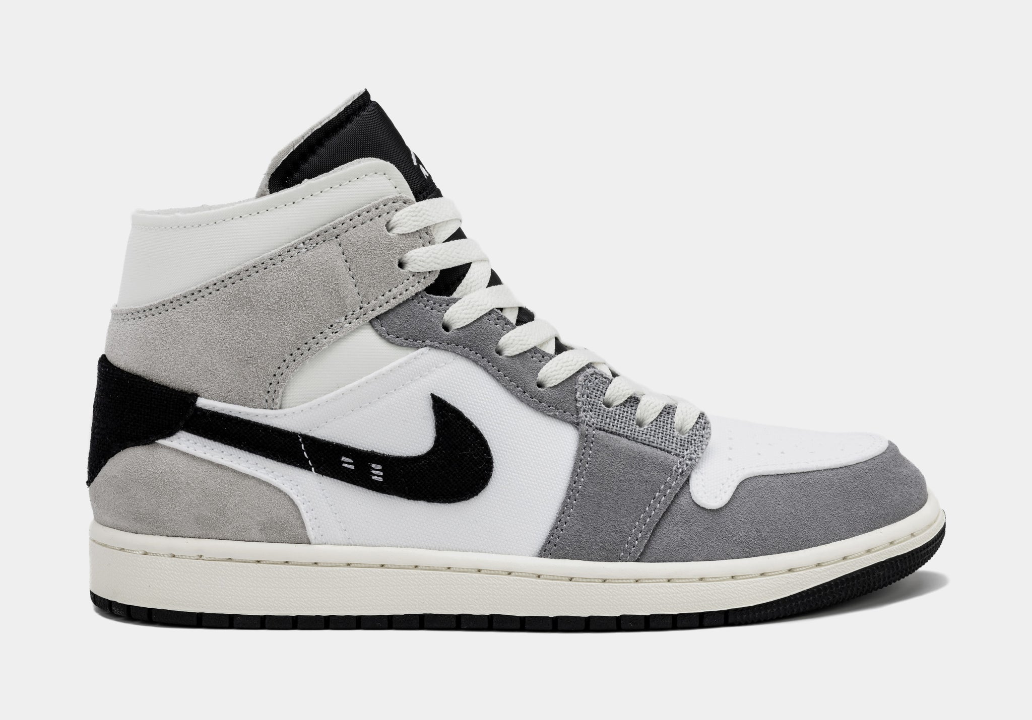 Air Jordan 1 Retro Mid Craft Cement Grey Mens Lifestyle Shoes (Black/White)