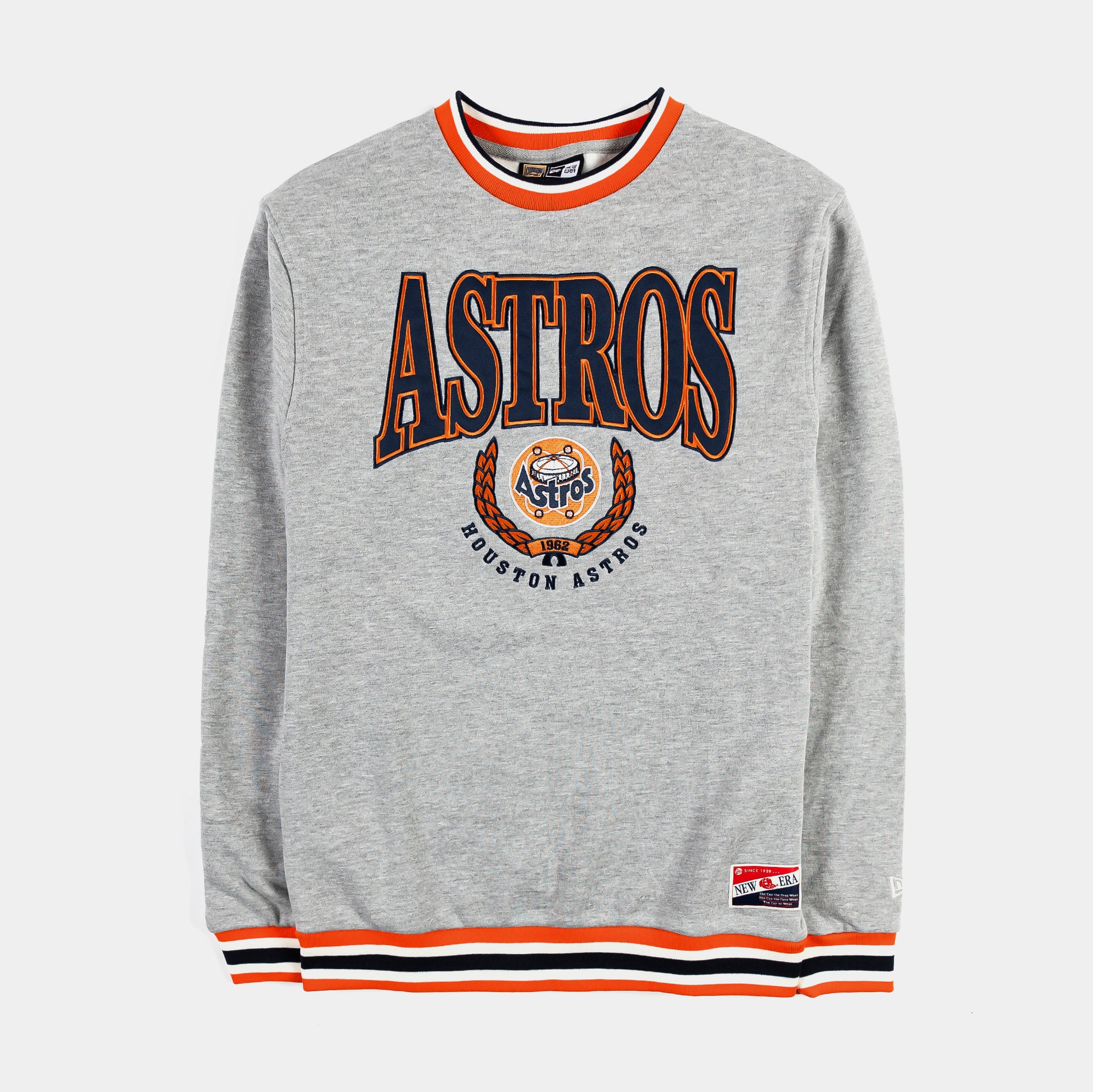 New Era Houston Astros Throwback Mens Crewneck Grey Orange